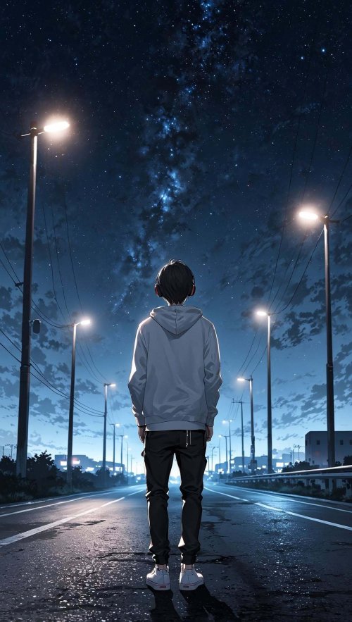 Starry Night Urban Road