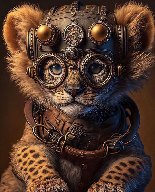Steampunk Lion Cub Portrait