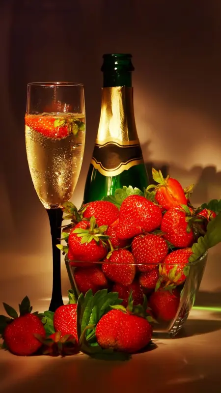 Strawberries and Champagne Still - food Wallpaper