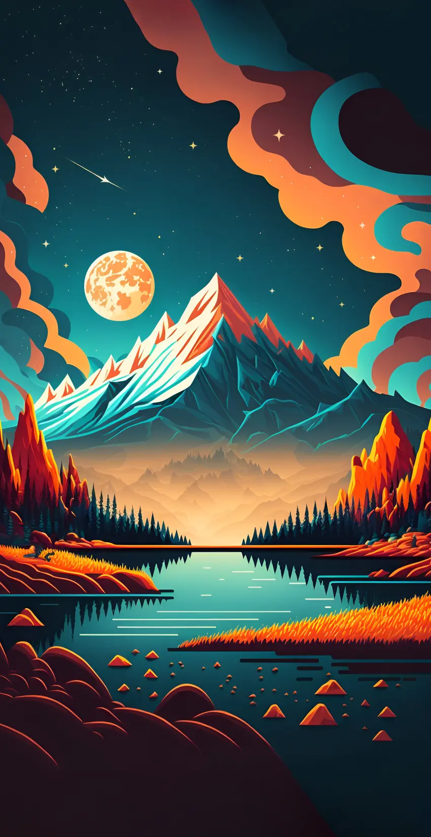Stylized Mountain Lake Night - Related OpersCraft wallpaper