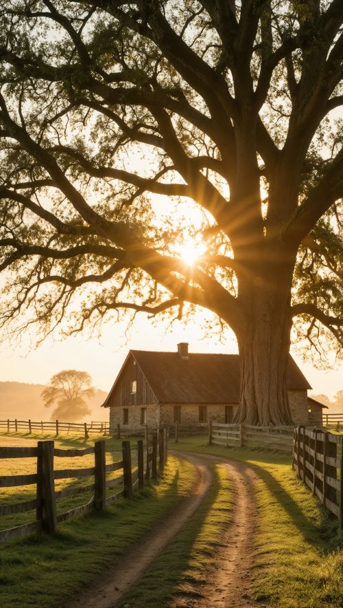 Sunlit Farmhouse Under Tree - Related OpersCraft wallpaper