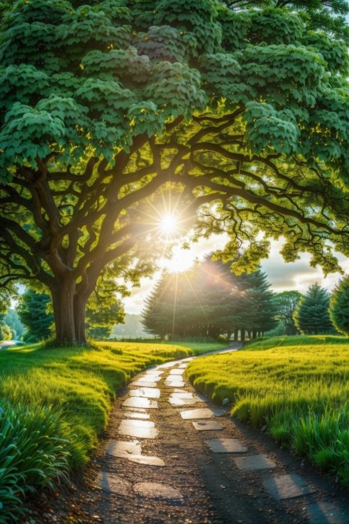 Sunlit Path Through Trees