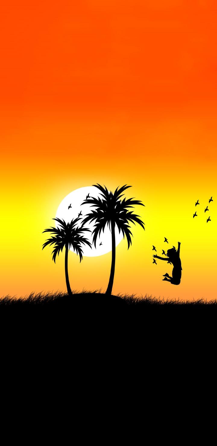 Sunset Palm Silhouette Jump