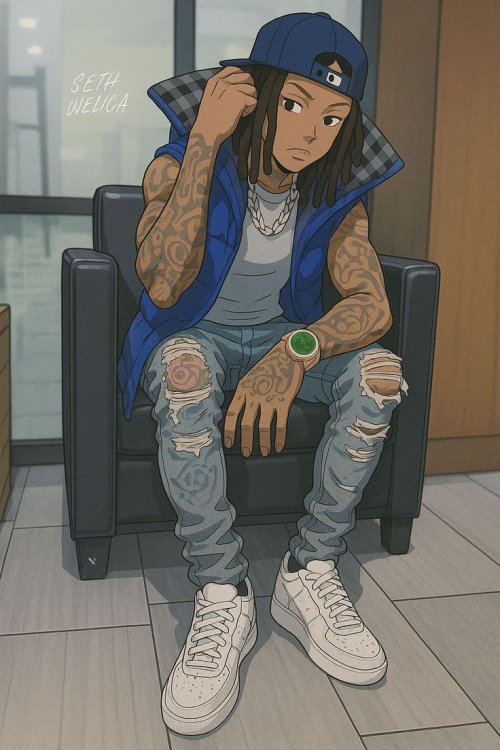 Tattooed Character in Chair - character Wallpaper
