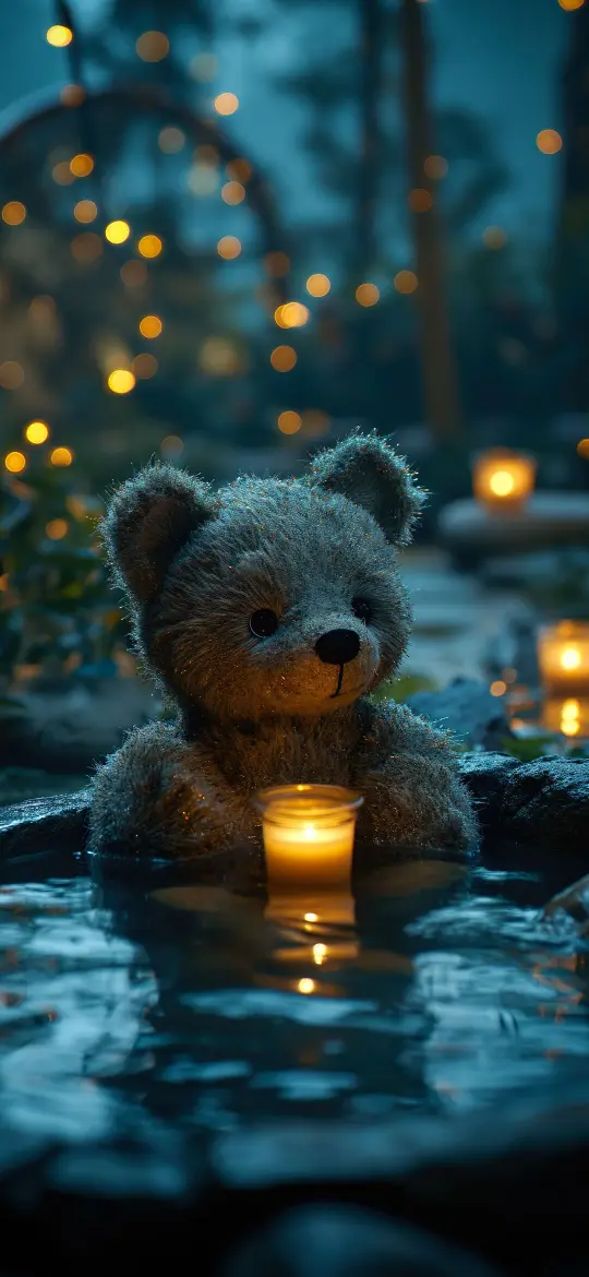 Teddy Bear Candle Bath - animals Wallpaper