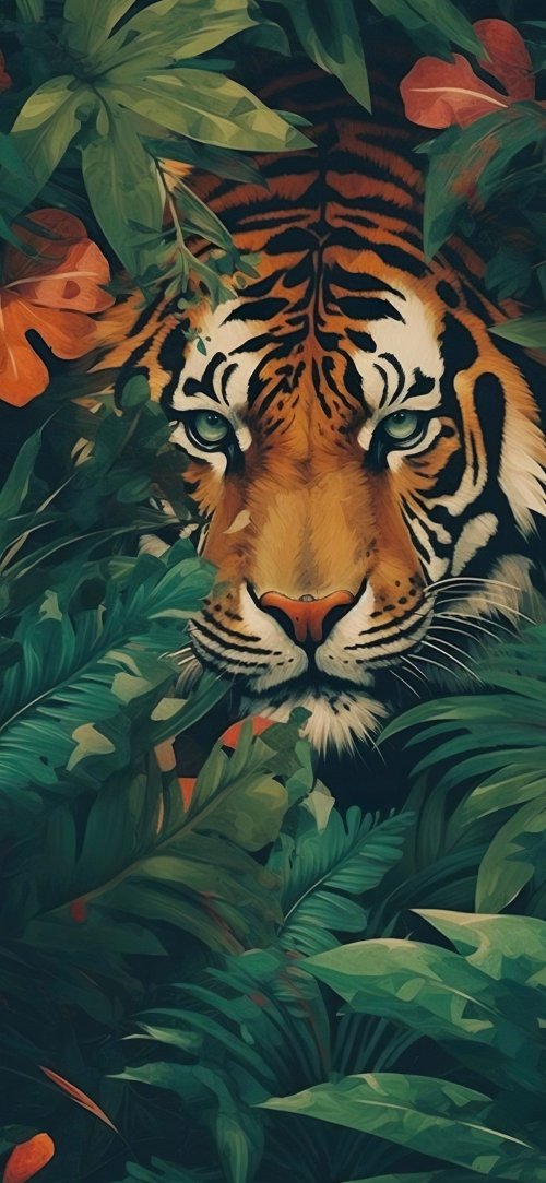 Tiger in Lush Jungle