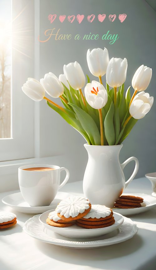 Tulips, Coffee, and Cookies - food Wallpaper