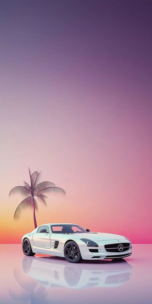 White Mercedes Palm Sunset - Related OpersCraft wallpaper
