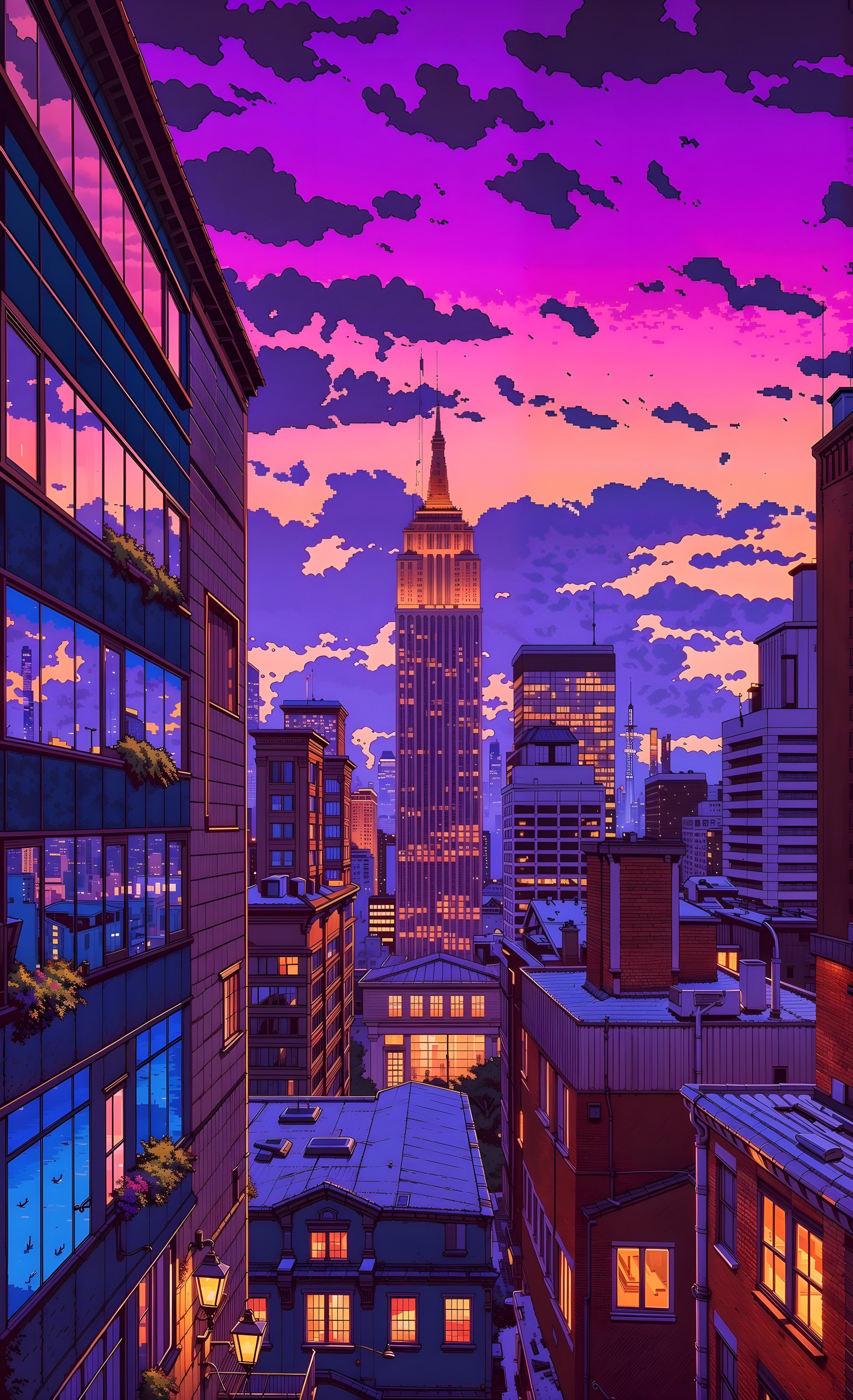 Purple City Evening - city wallpaper for OpersCraft
