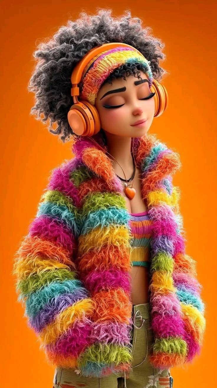 Rainbow Girl Listening Music - dope wallpaper for OpersCraft