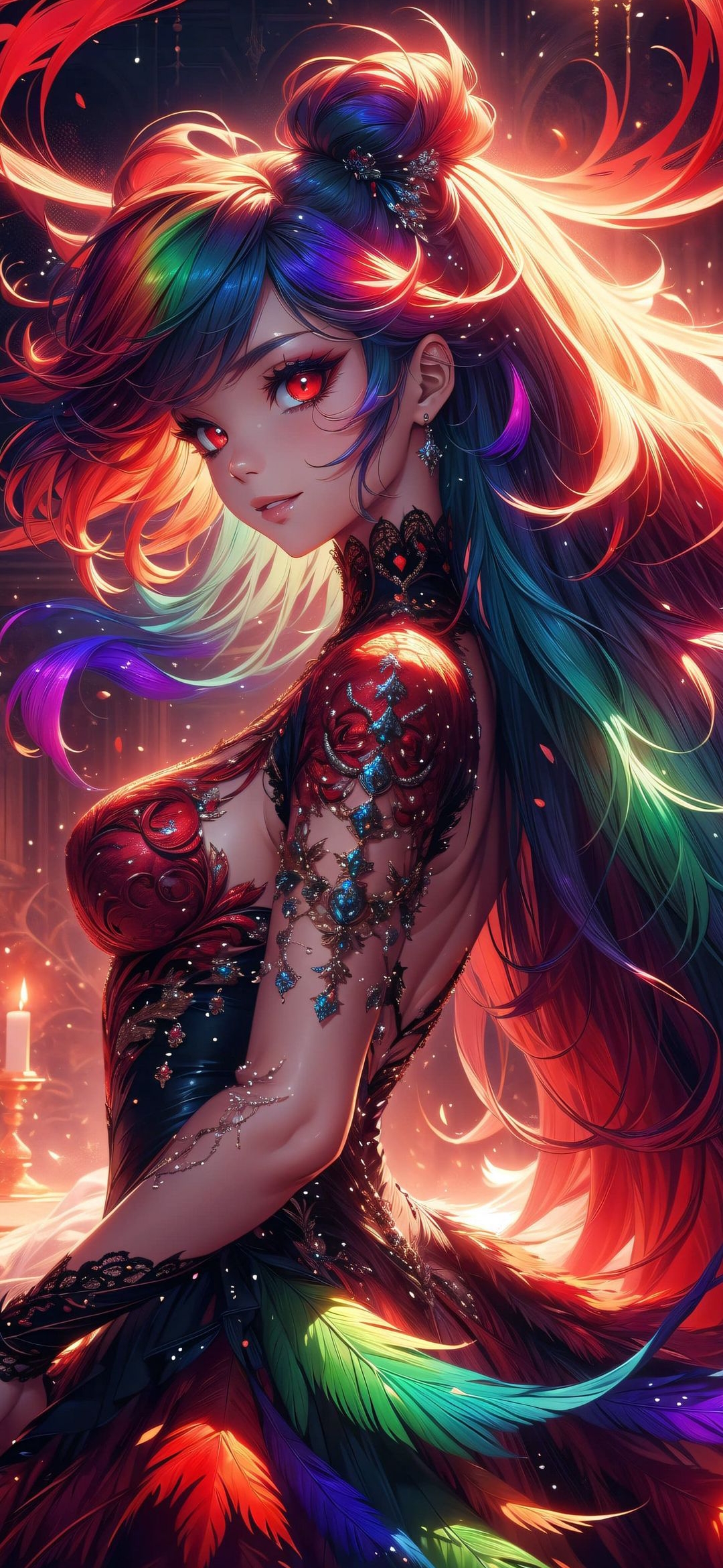 Rainbow Hair Anime Girl - anime wallpaper for OpersCraft