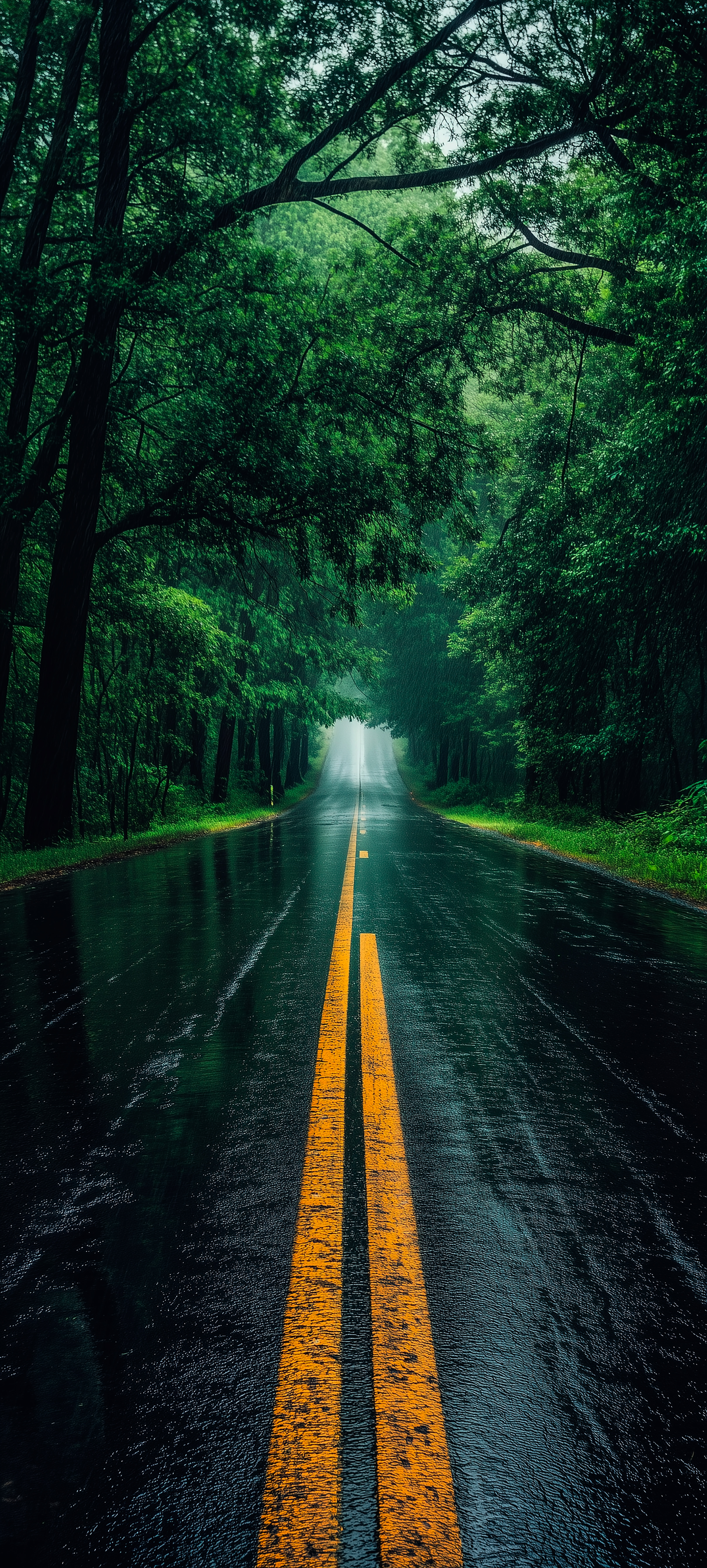Rainy Forest Road Perspective - nature wallpaper for OpersCraft