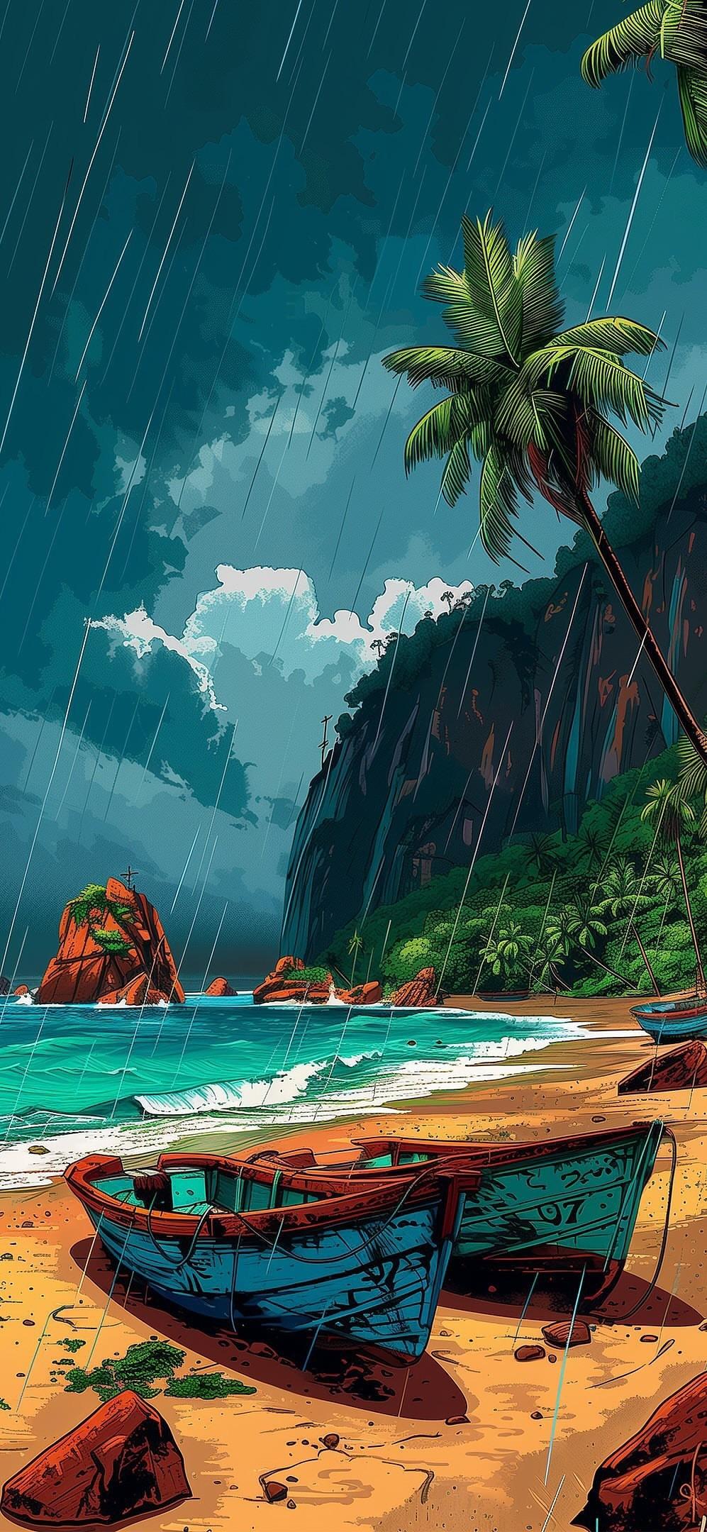 Rainy Tropical Beach Scene - beach wallpaper for OpersCraft