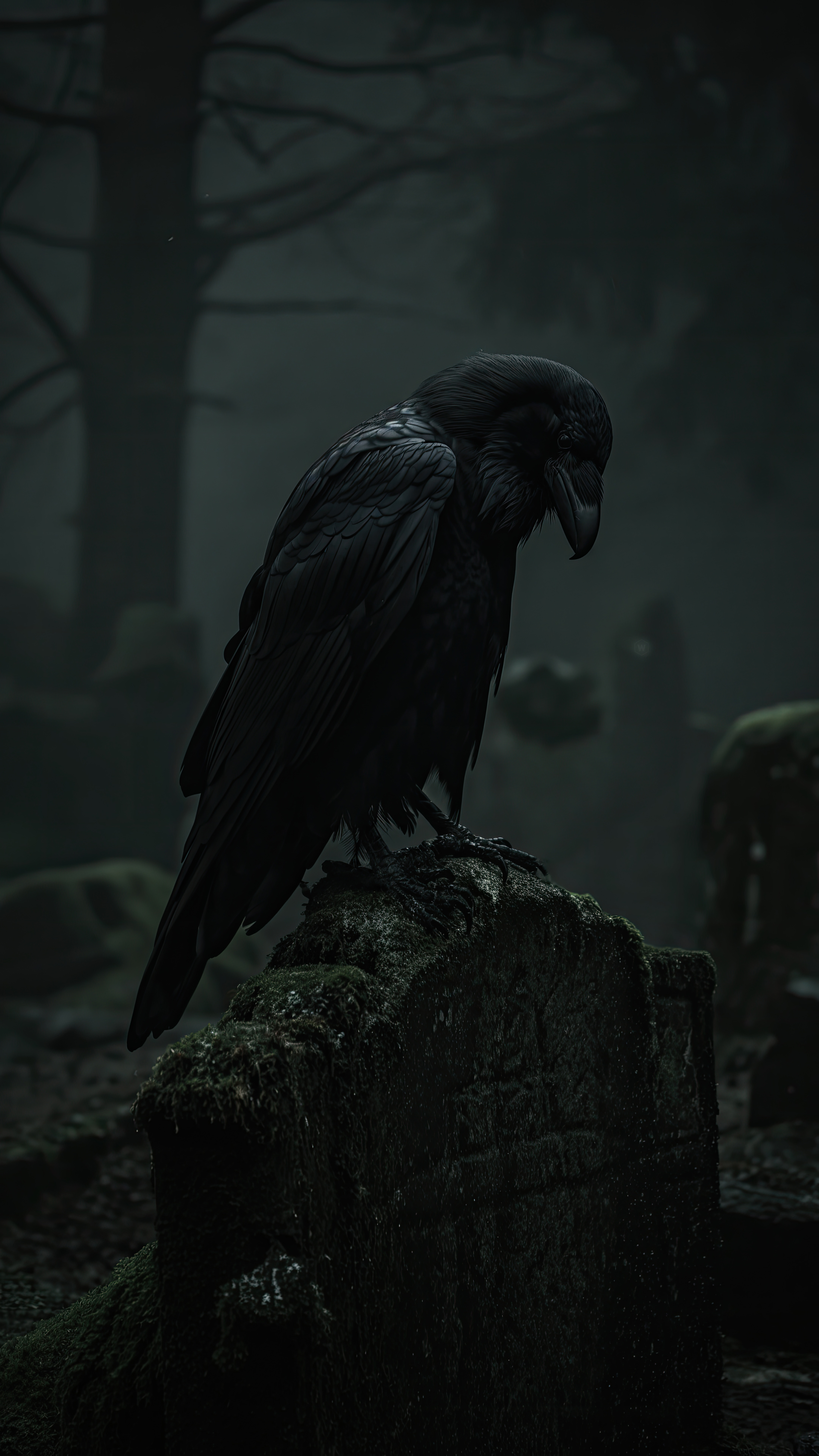 Raven on Mossy Stone - gothic wallpaper for OpersCraft