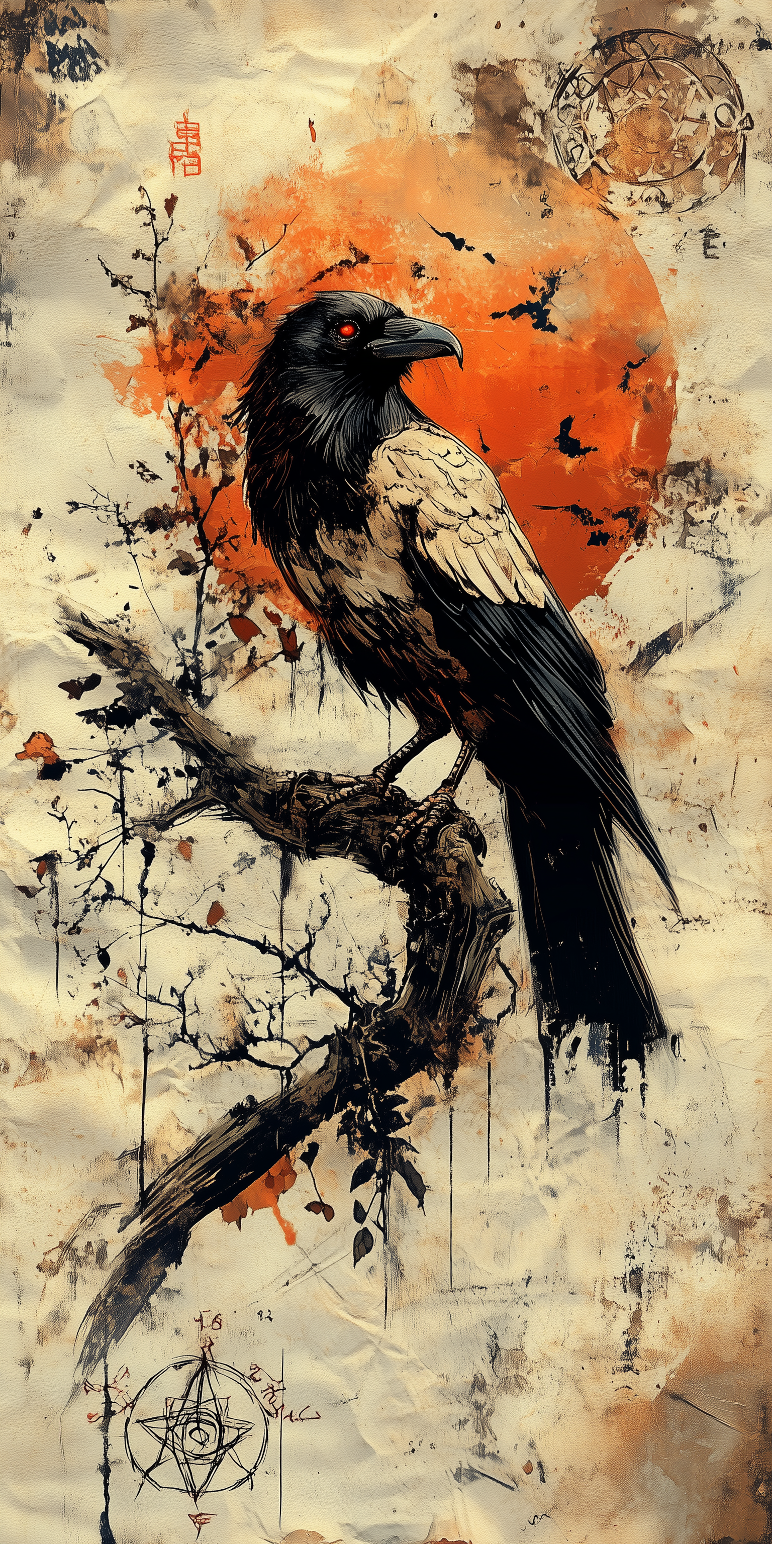 Raven Perched Under Red Sun - art wallpaper for OpersCraft