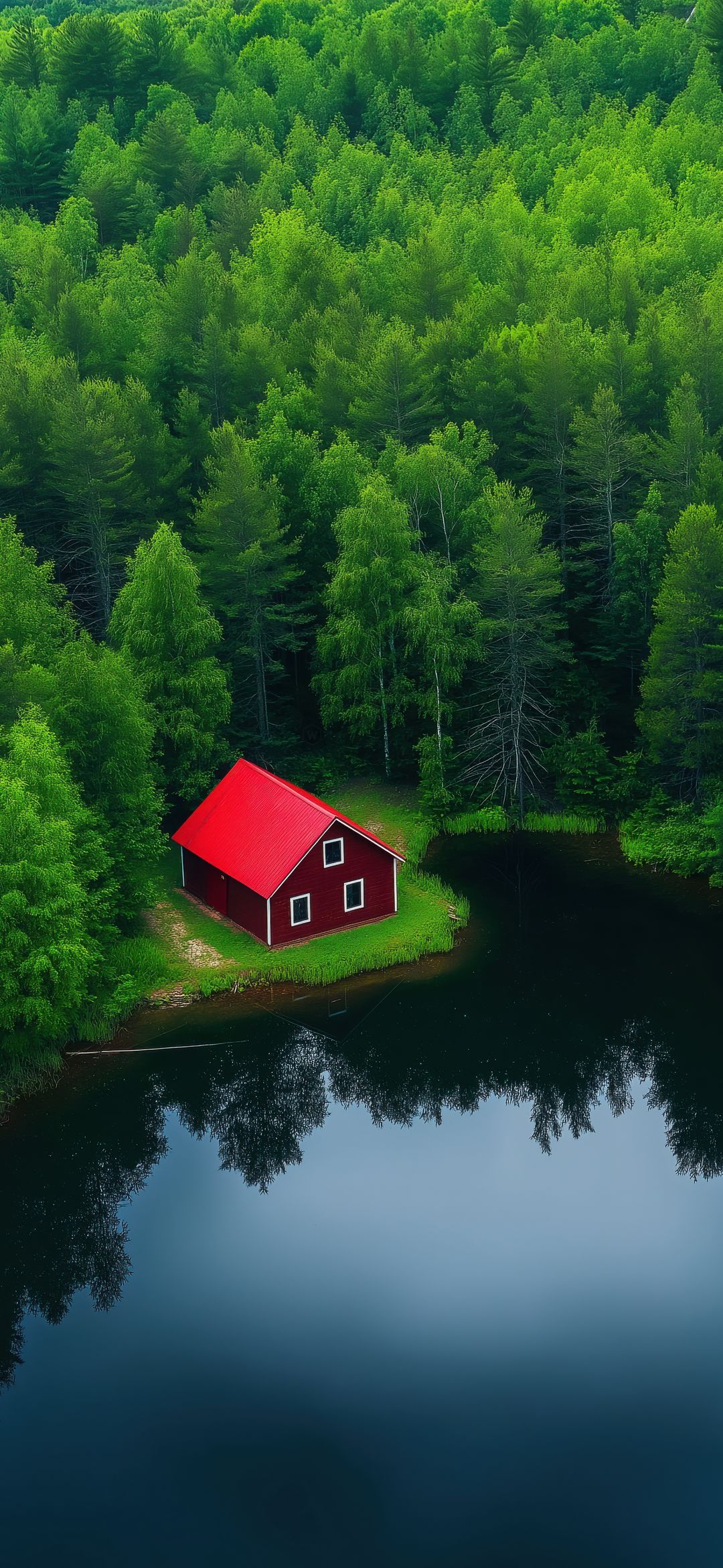 Red Cabin by Lake - nature wallpaper for OpersCraft