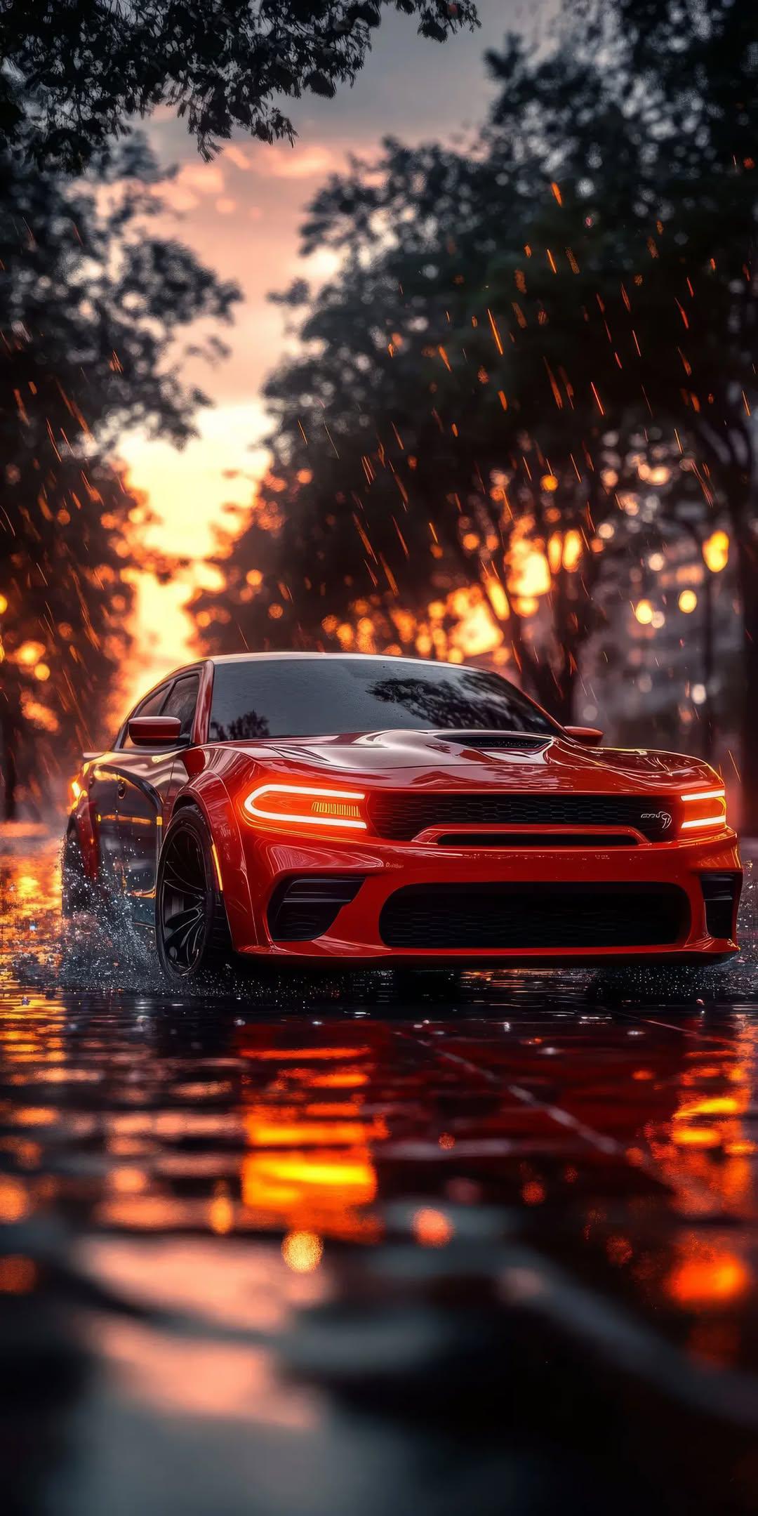 Red Charger Rainy Drive - cars wallpaper for OpersCraft