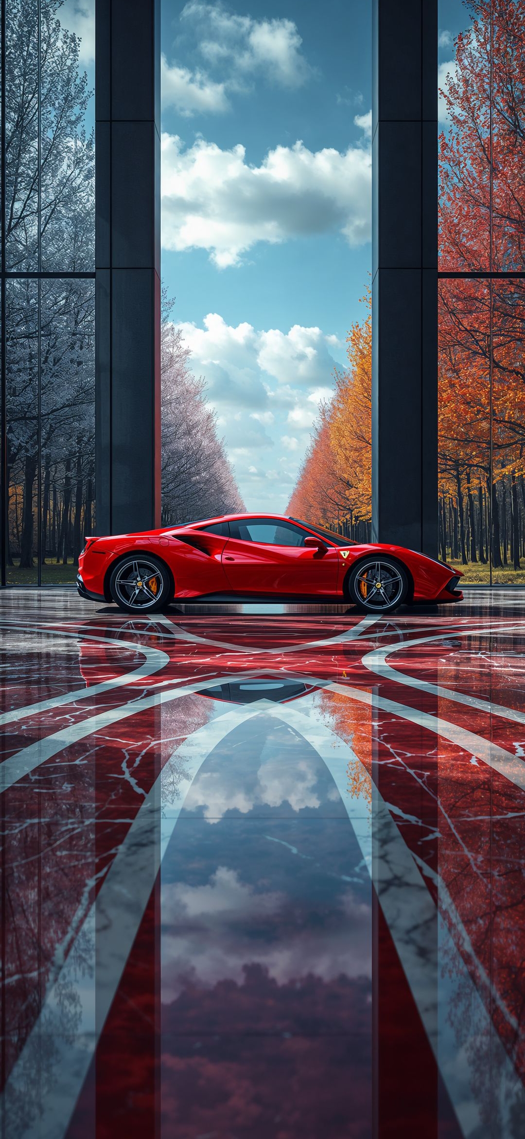 Red Ferrari Autumn Scene - ferrari wallpaper for OpersCraft