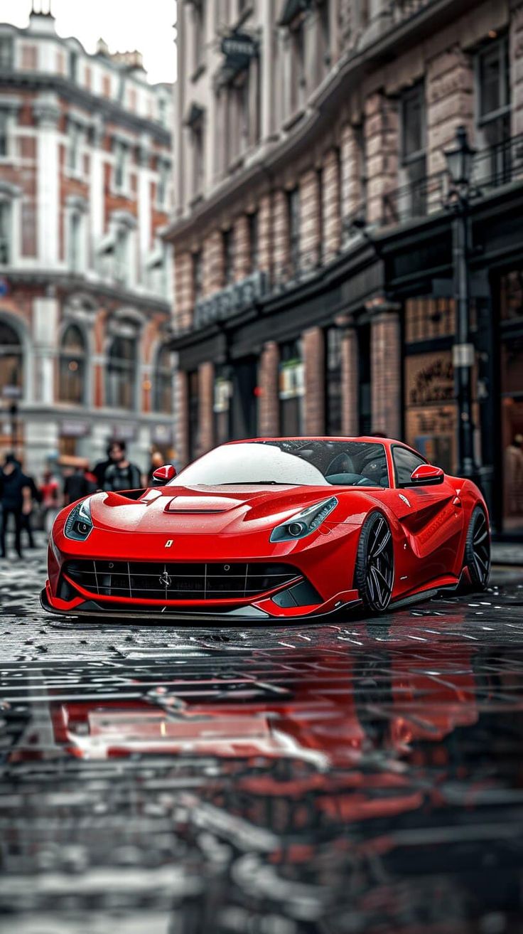 Red Ferrari on Wet Street - cars wallpaper for OpersCraft