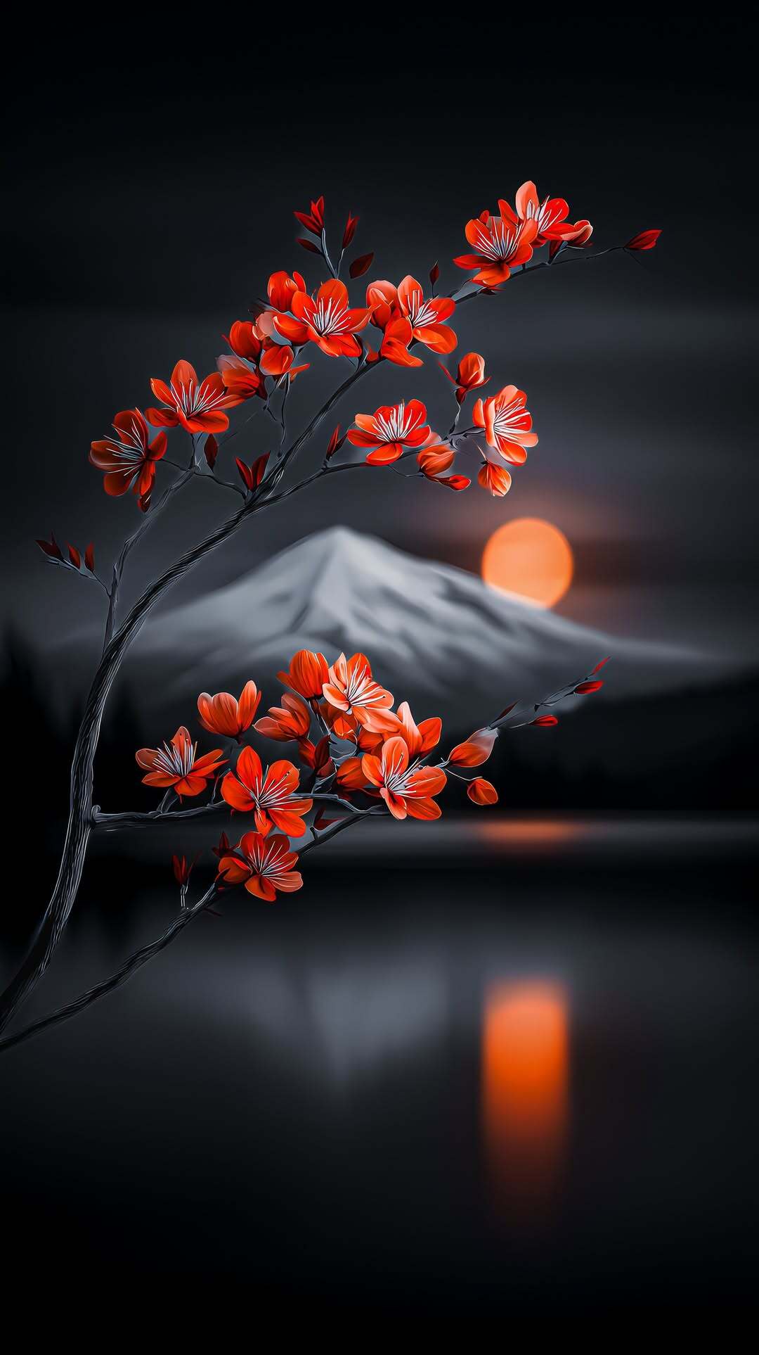 Red Flowers Mount Fuji - vintage wallpaper for OpersCraft