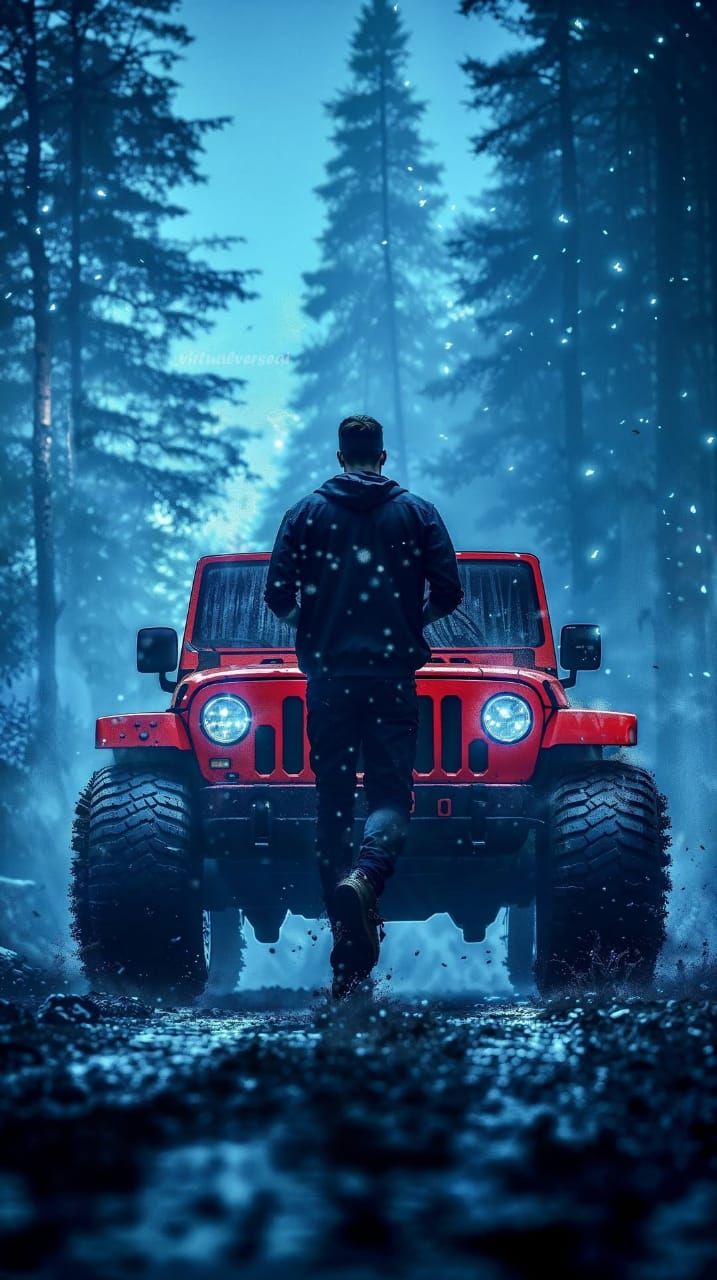 Red Jeep Forest Adventure - random wallpaper for OpersCraft