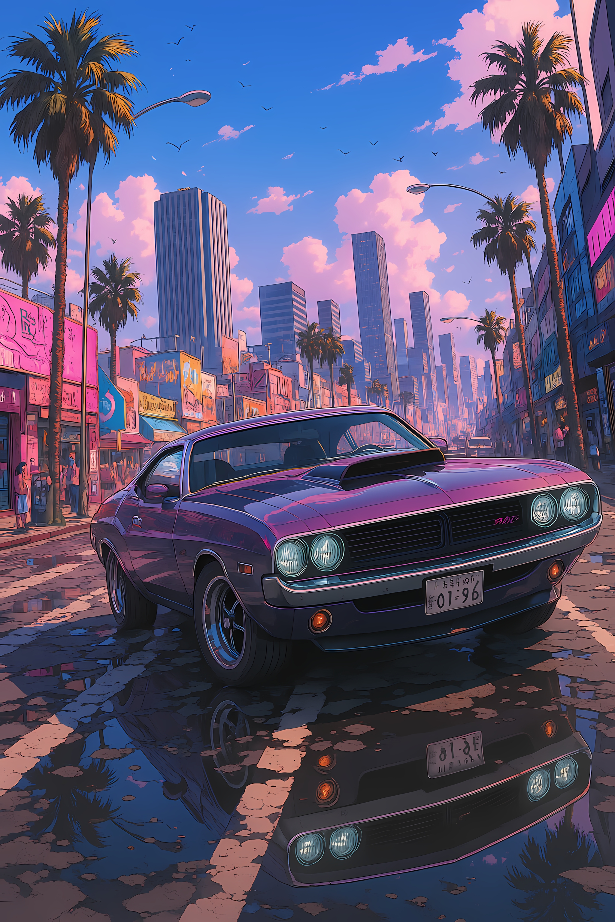 Retro Car Cityscape Scene - cars wallpaper for OpersCraft