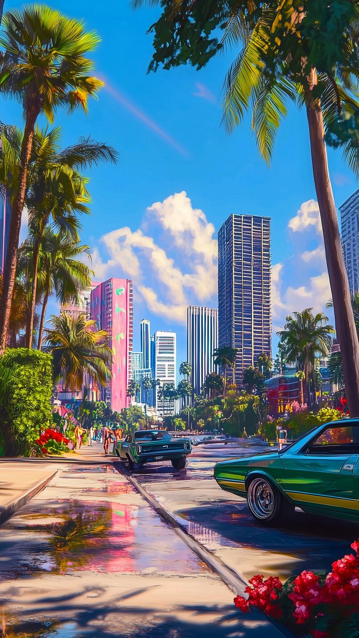 Retro City Palm Trees - city wallpaper for OpersCraft