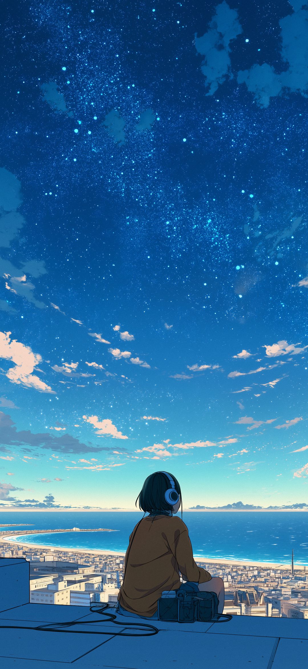 Rooftop Stargazing Anime Girl - beach wallpaper for OpersCraft