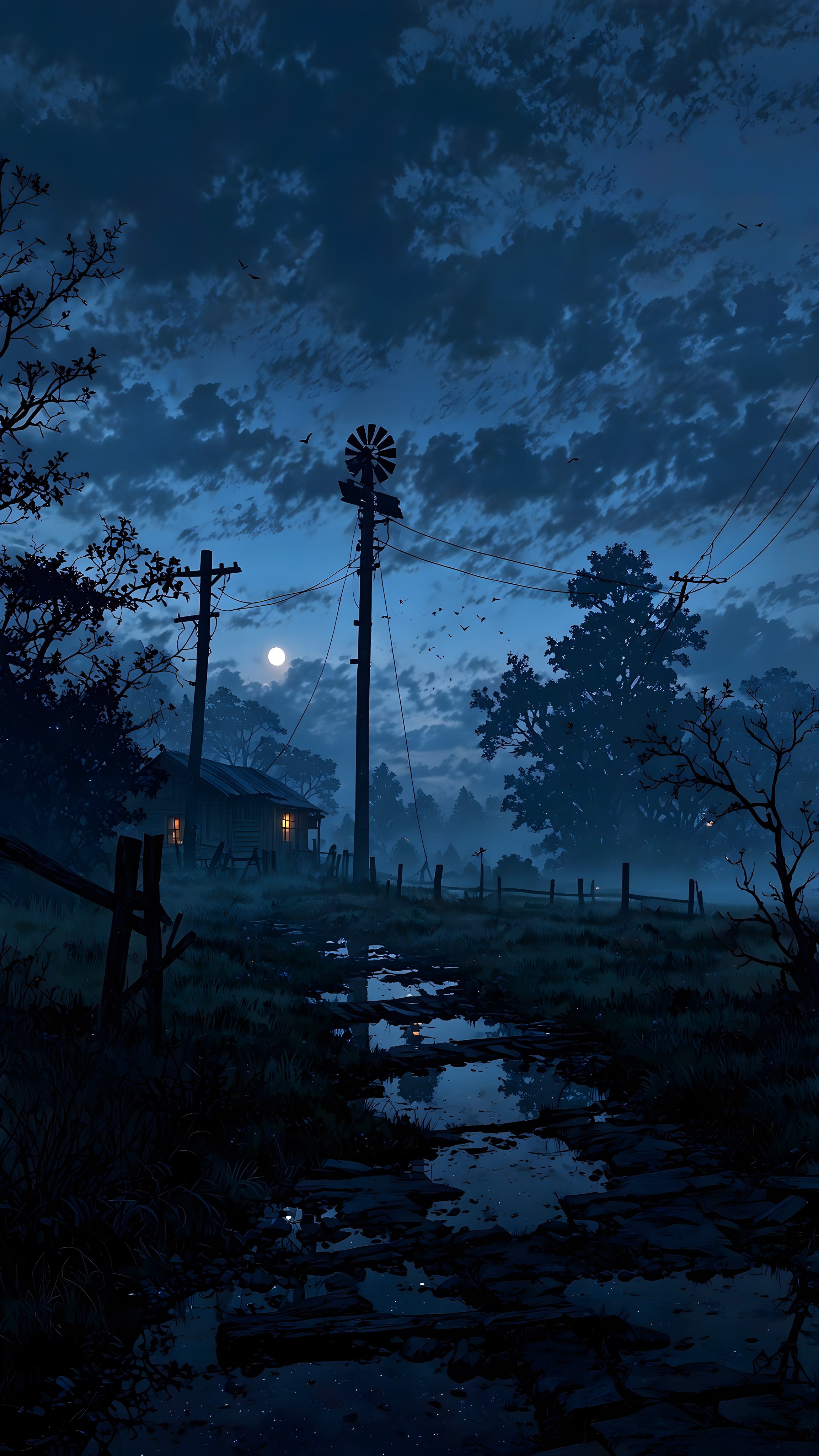 Rural Night Cabin - landscape wallpaper for OpersCraft