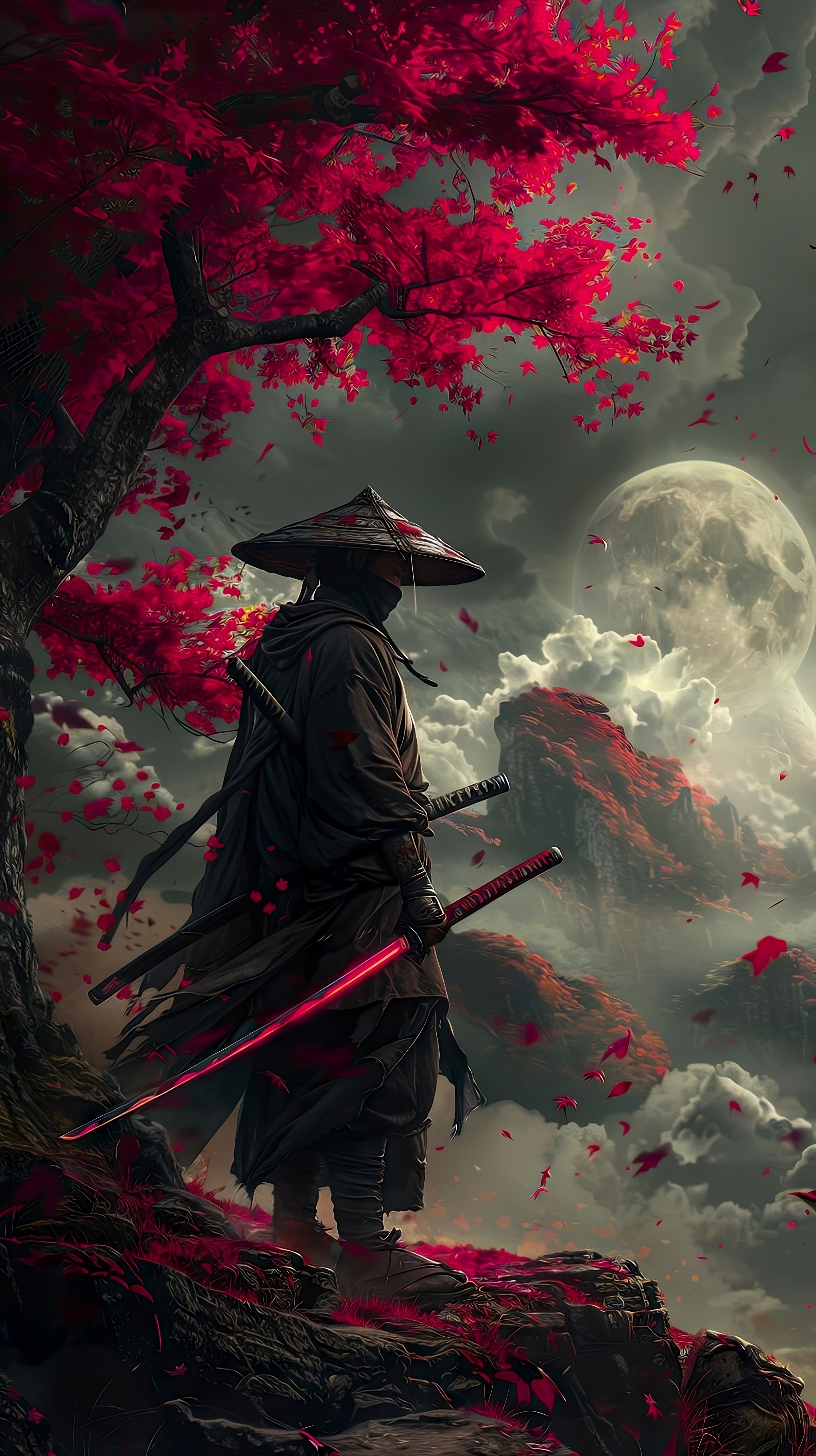 Samurai Under Crimson Moon - samurai wallpaper for OpersCraft
