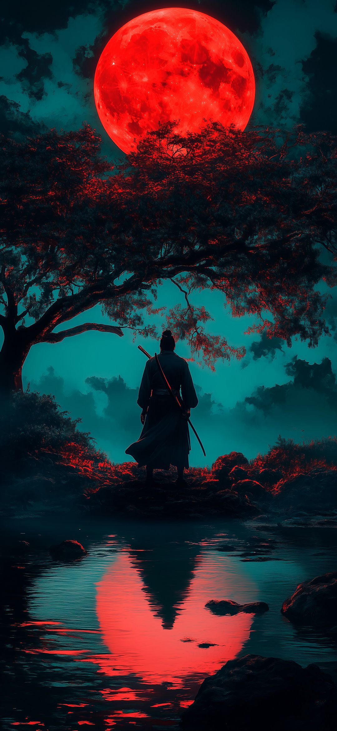 Samurai Under Red Moon - samurai wallpaper for OpersCraft