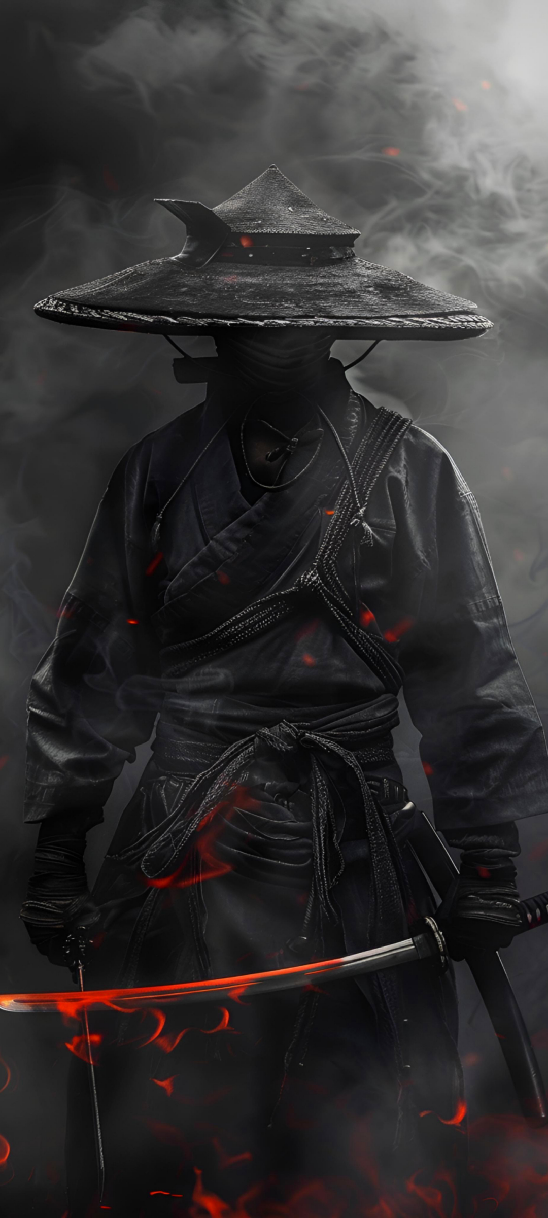 Shadow Ronin with Fiery Blade - samurai wallpaper for OpersCraft