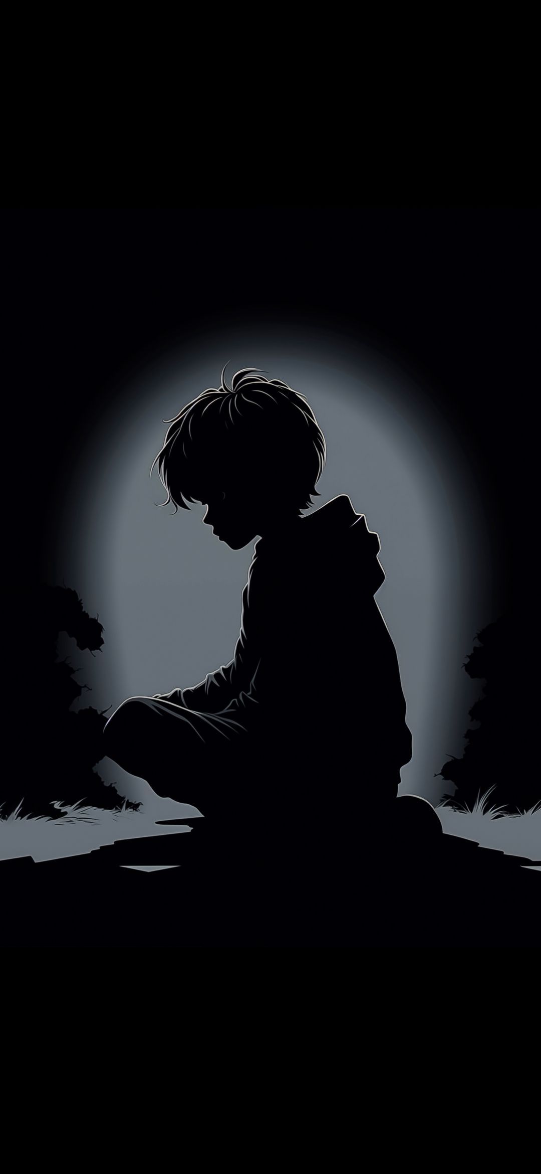 Silhouette Boy Under Moonlight - minimal wallpaper for OpersCraft