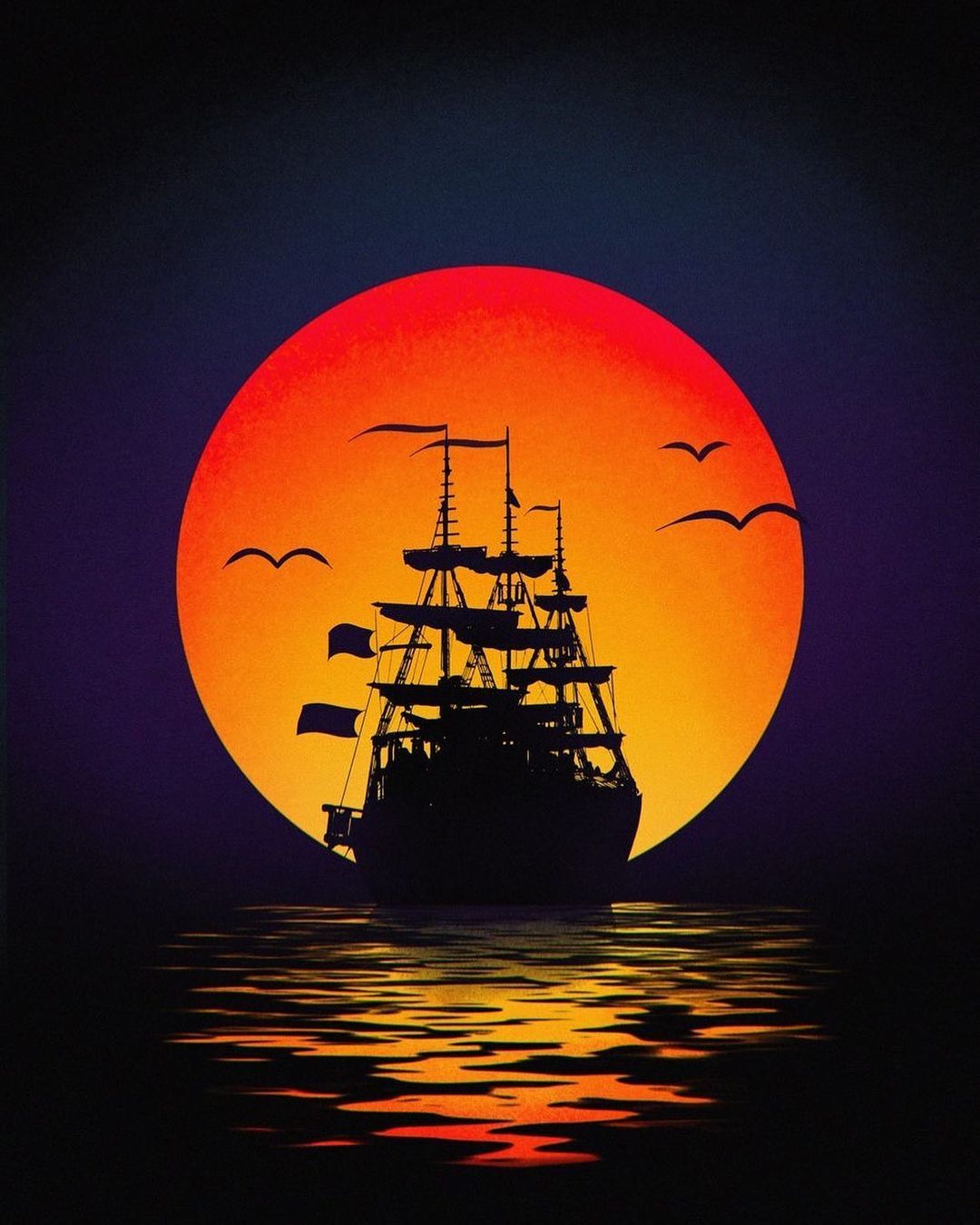 Silhouette Sunset Sailing Ship - random wallpaper for OpersCraft
