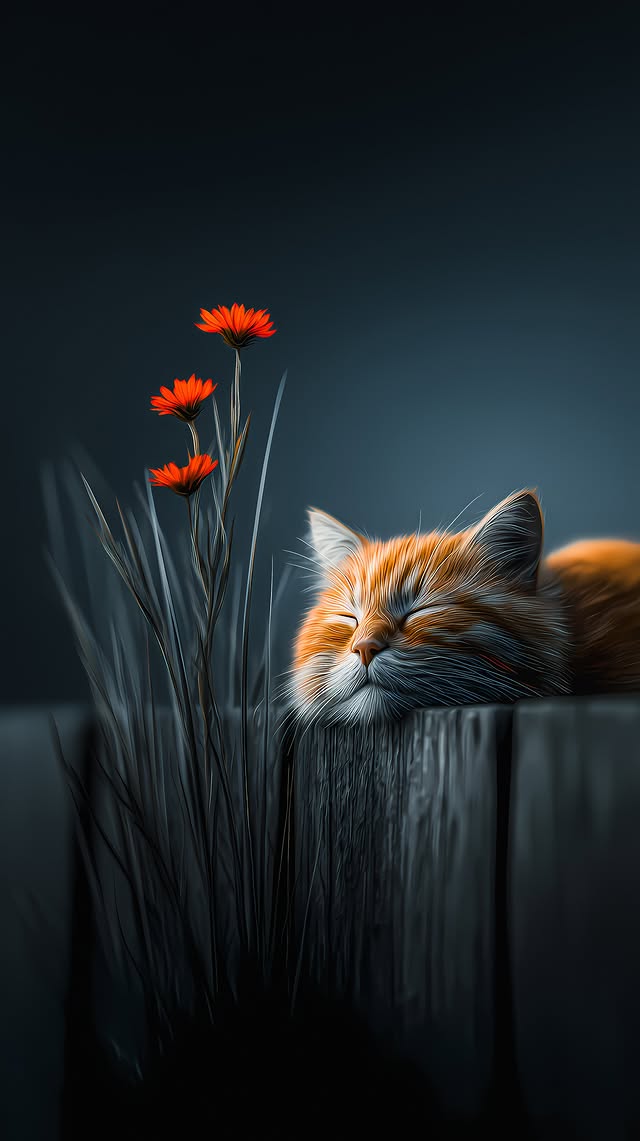 Sleeping Cat and Flowers - cat wallpaper for OpersCraft
