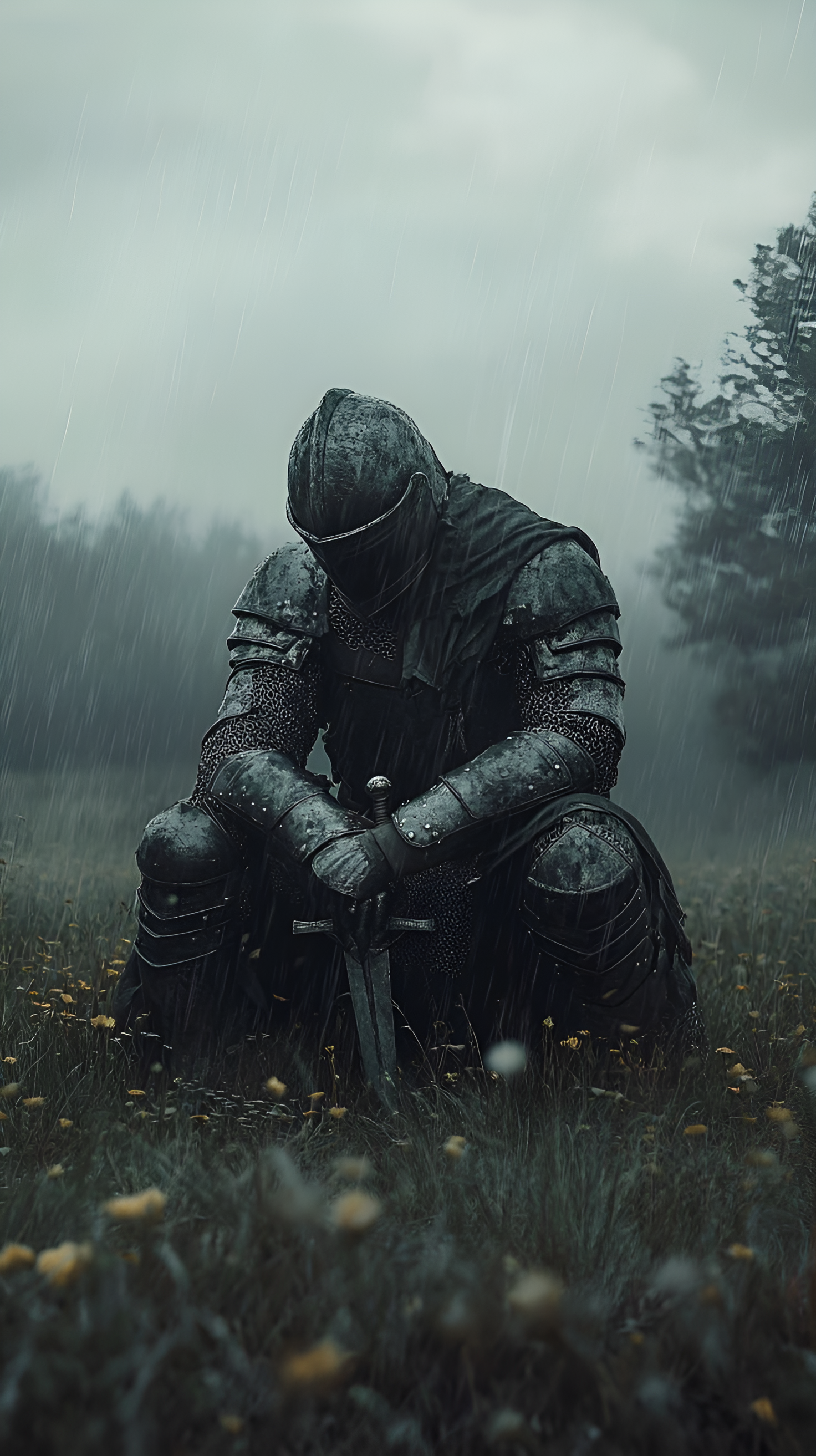 Sorrowful Knight in Rain - fantasy wallpaper for OpersCraft