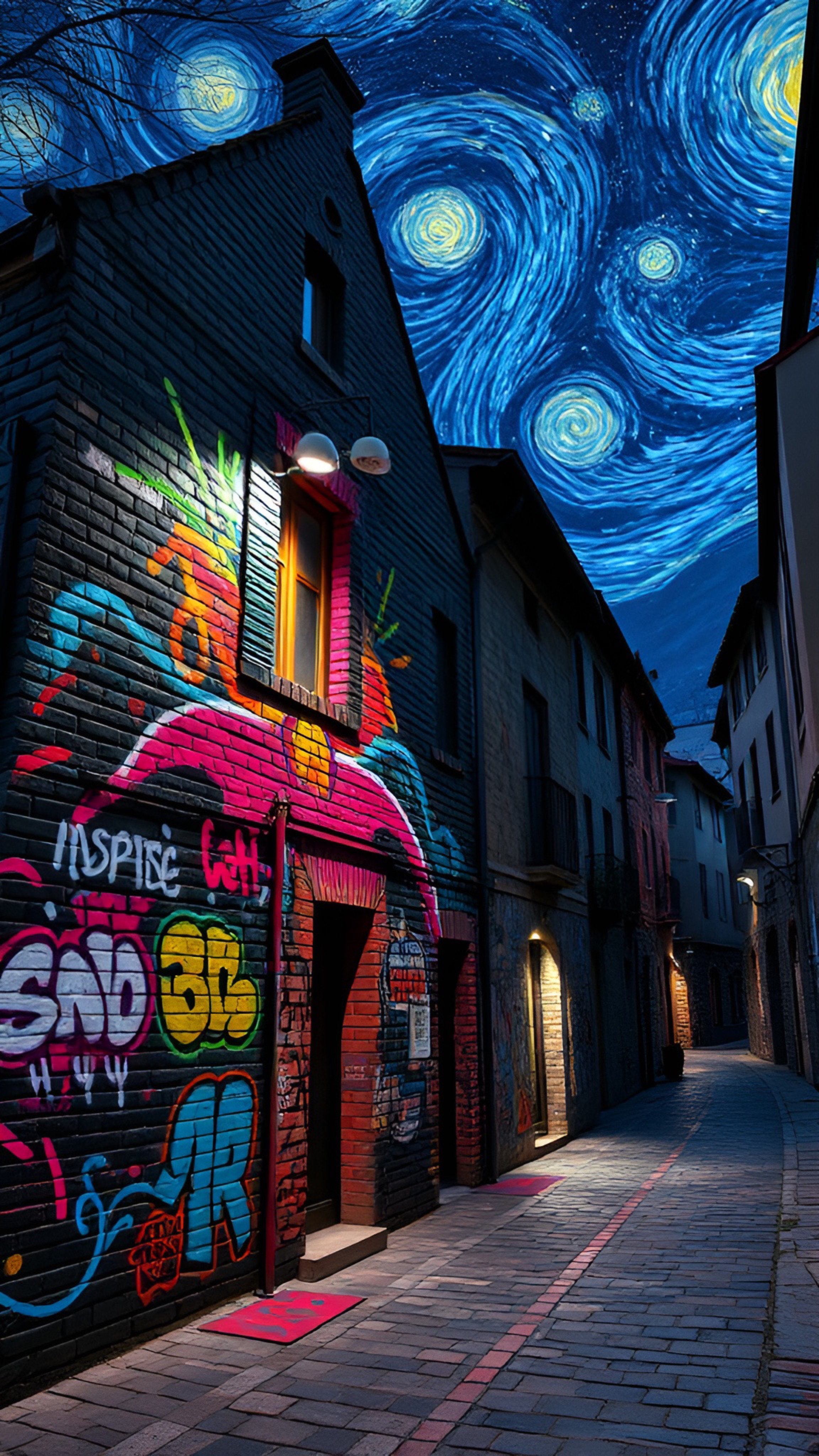 Starry Night Graffiti Alley - graffiti wallpaper for OpersCraft