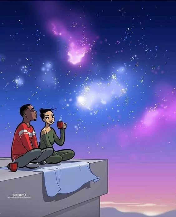 Starry Night Rooftop Couple - illustration wallpaper for OpersCraft