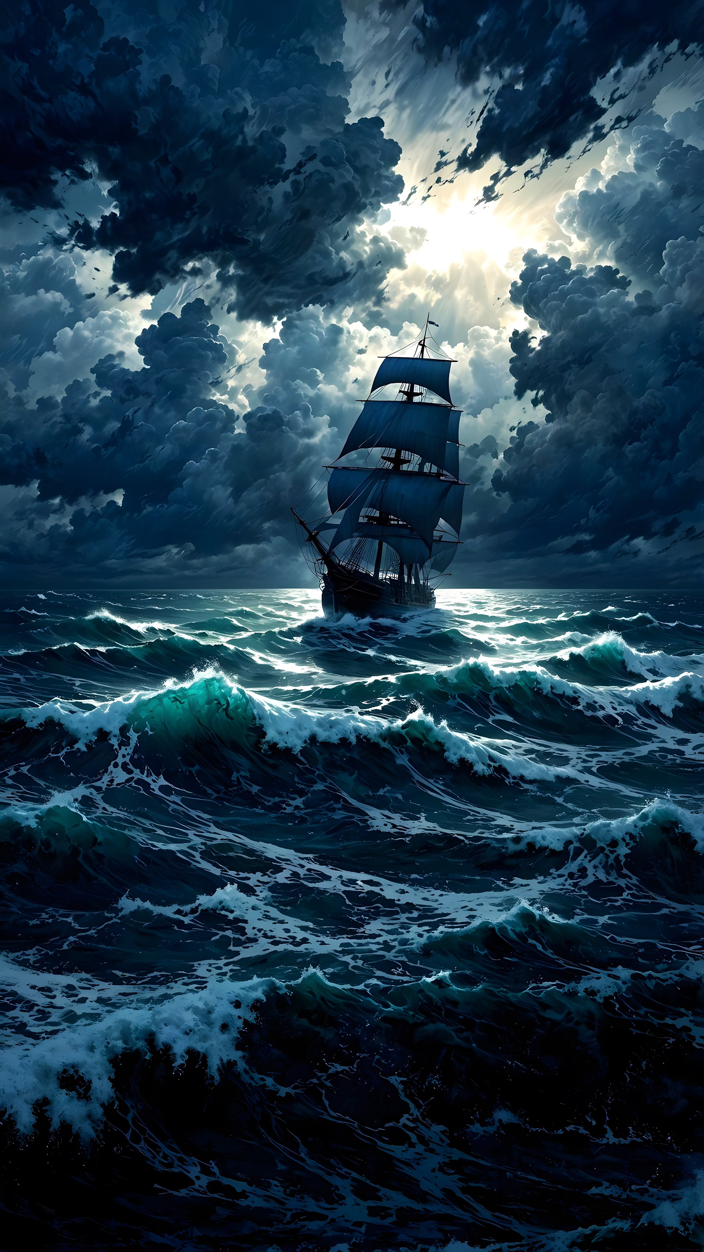 Stormy Seas Sailing Ship - ocean wallpaper for OpersCraft