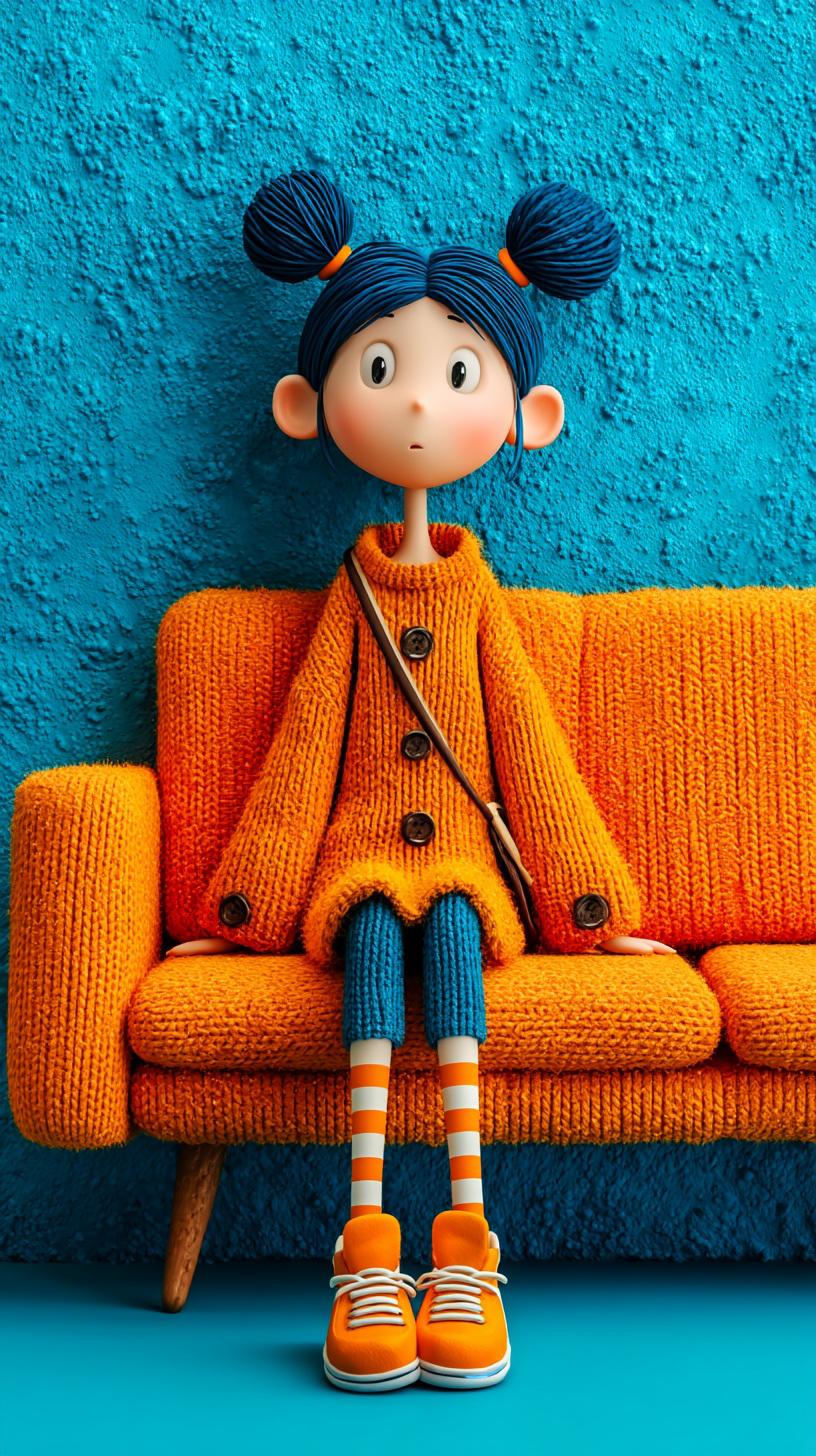 Stylized Doll on Orange Couch - art wallpaper for OpersCraft