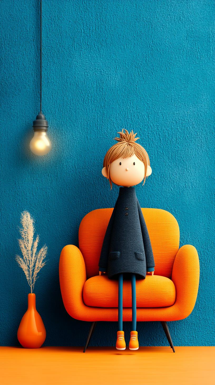 Stylized Girl on Orange Chair - cartoon wallpaper for OpersCraft