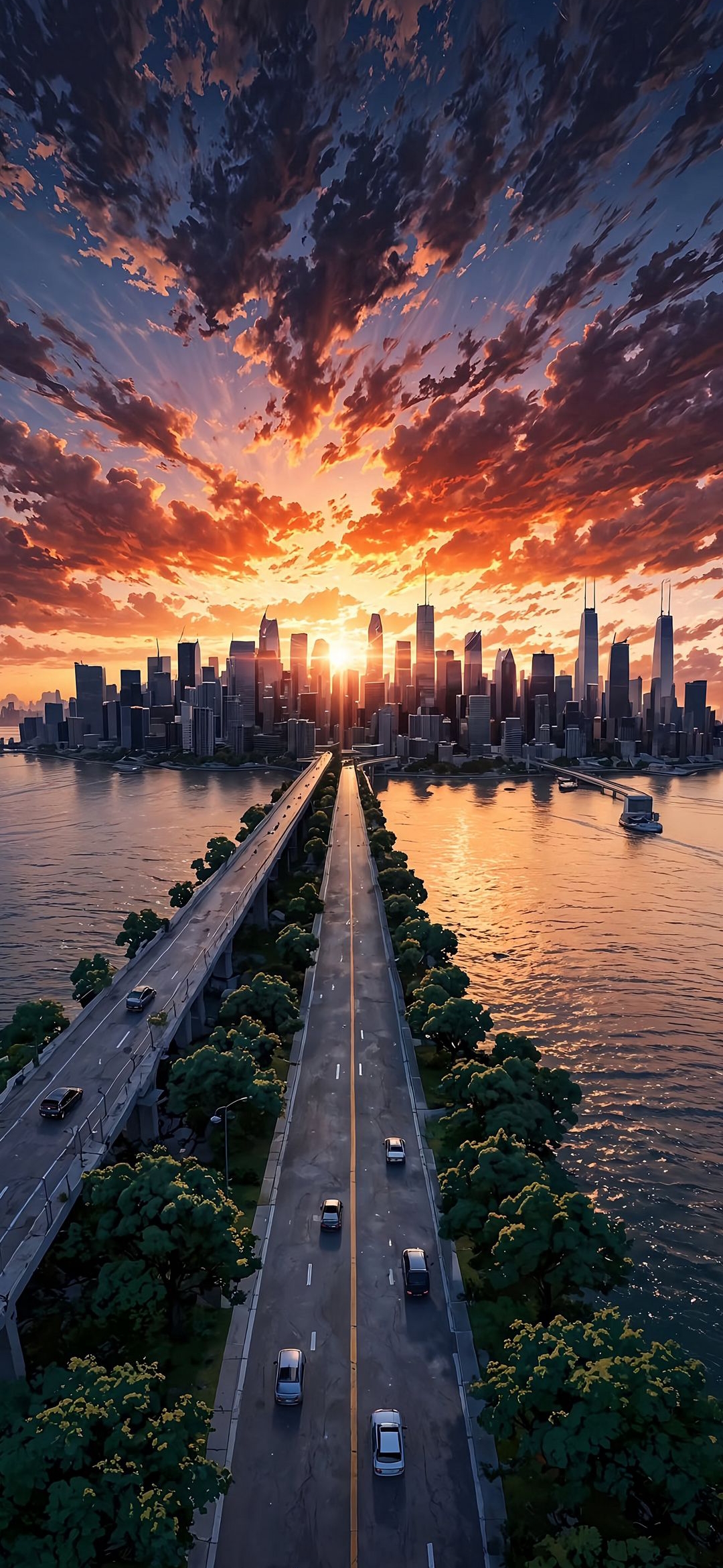 Sunset Cityscape Road - city wallpaper for OpersCraft