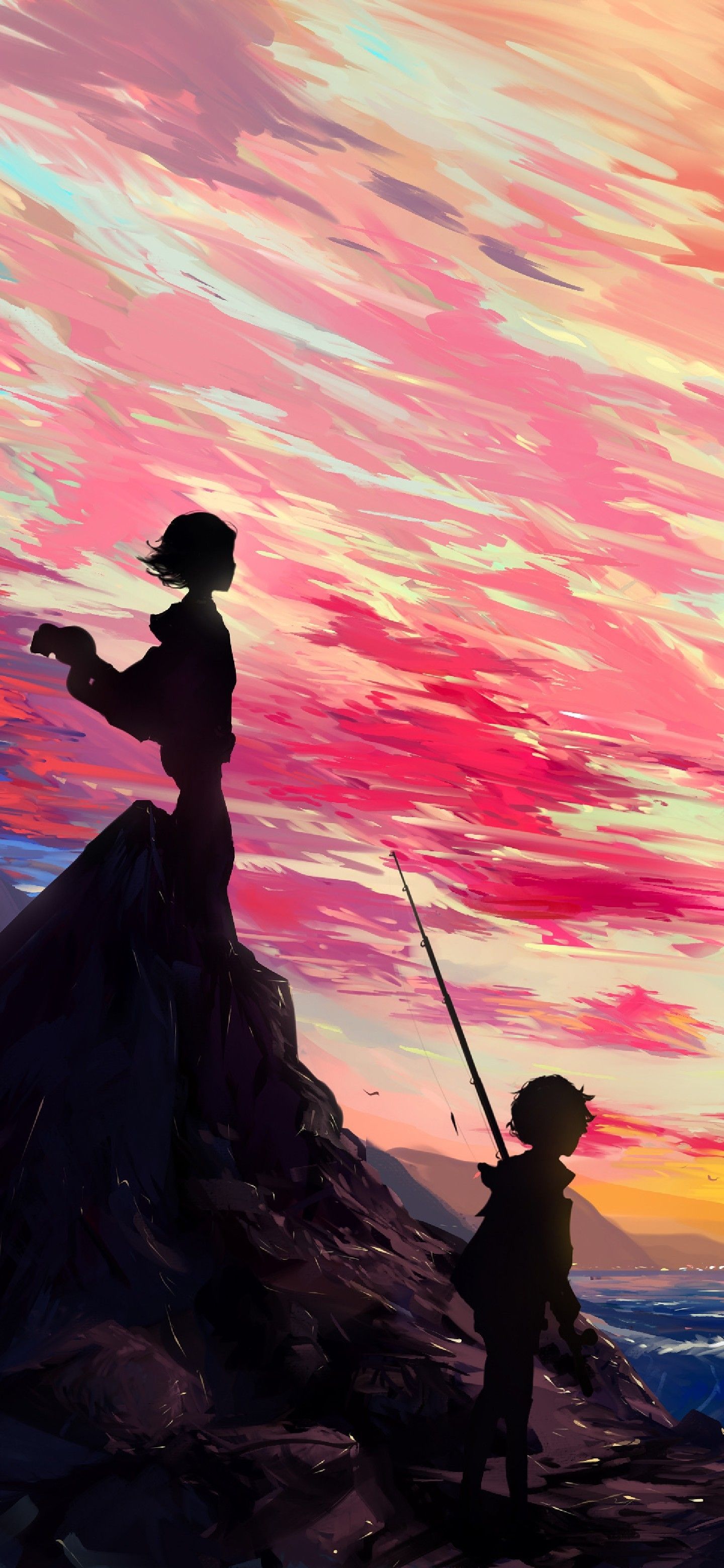Sunset Fishing Silhouette - anime wallpaper for OpersCraft