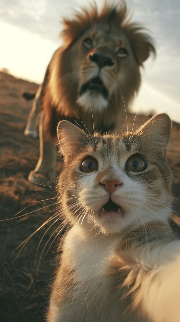 Surprised Cat Meets Lion - cat wallpaper for OpersCraft
