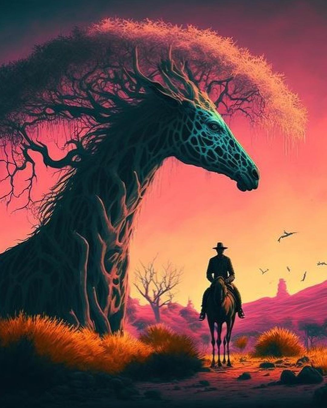 Surreal Giraffe Tree Landscape - fantasy wallpaper for OpersCraft