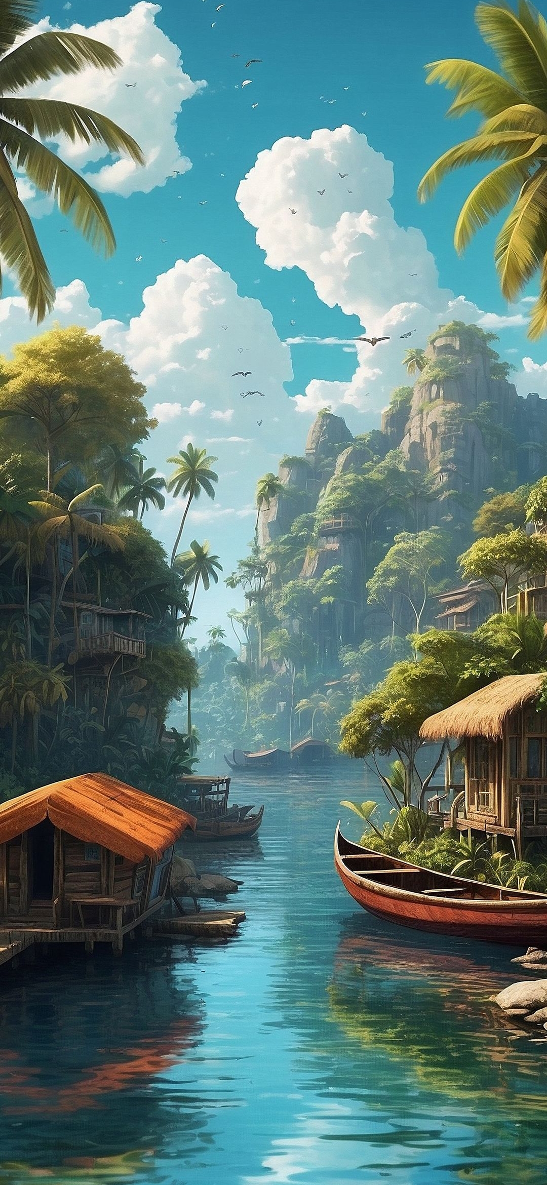 Tropical River Village - tropical wallpaper for OpersCraft