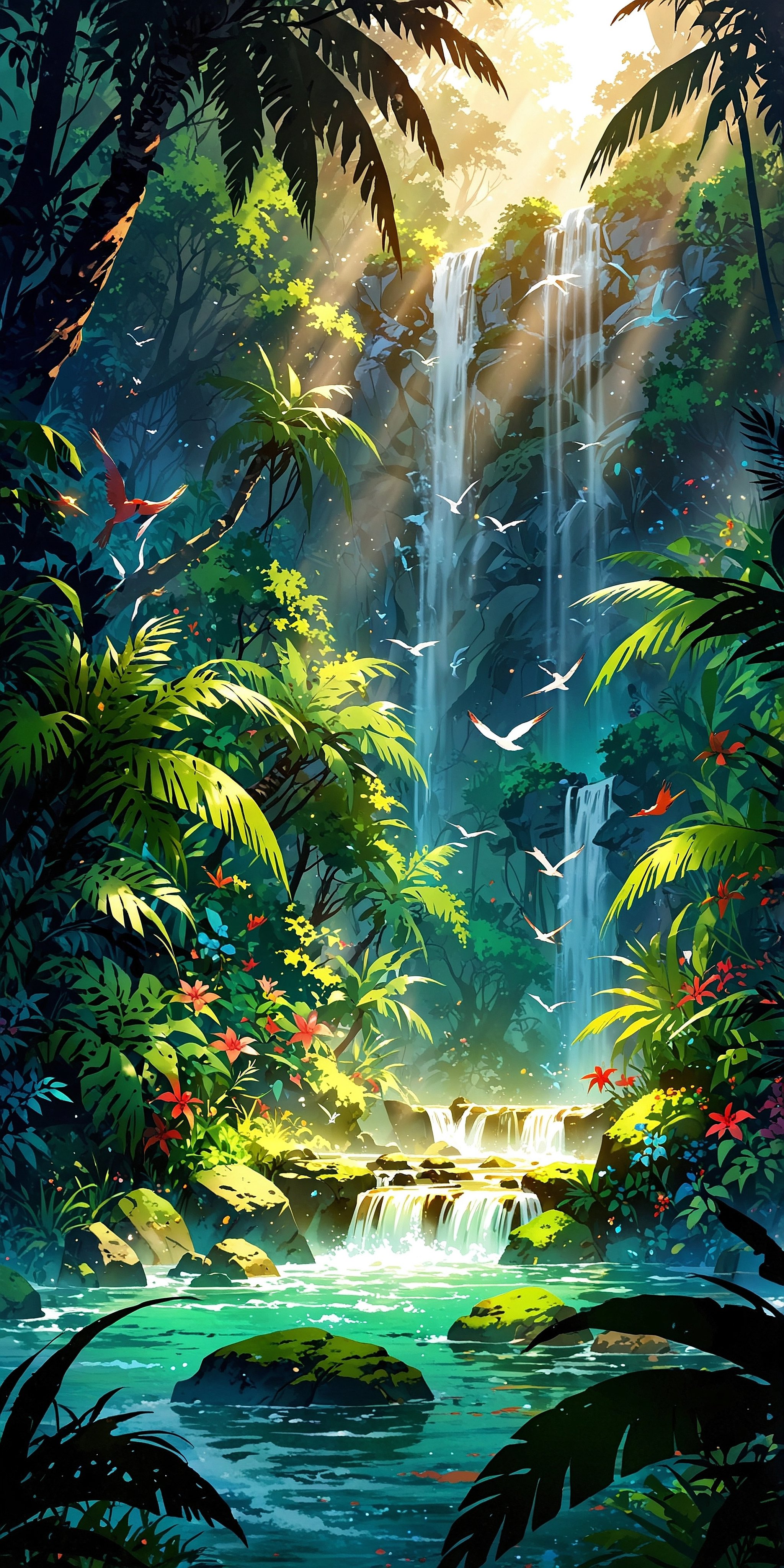 Tropical Waterfall Paradise - jungle wallpaper for OpersCraft