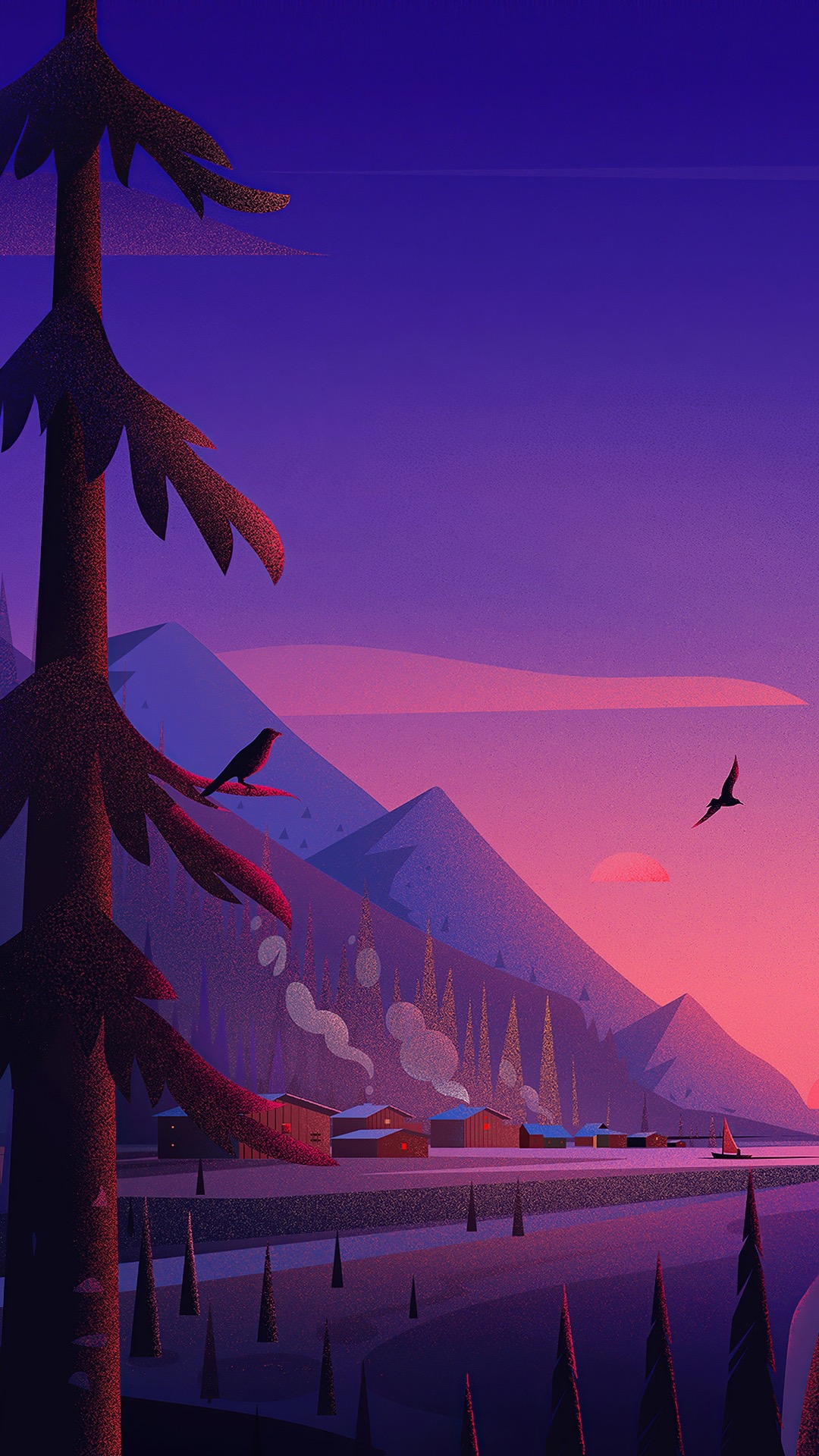 Twilight Mountain Village - illustration wallpaper for OpersCraft