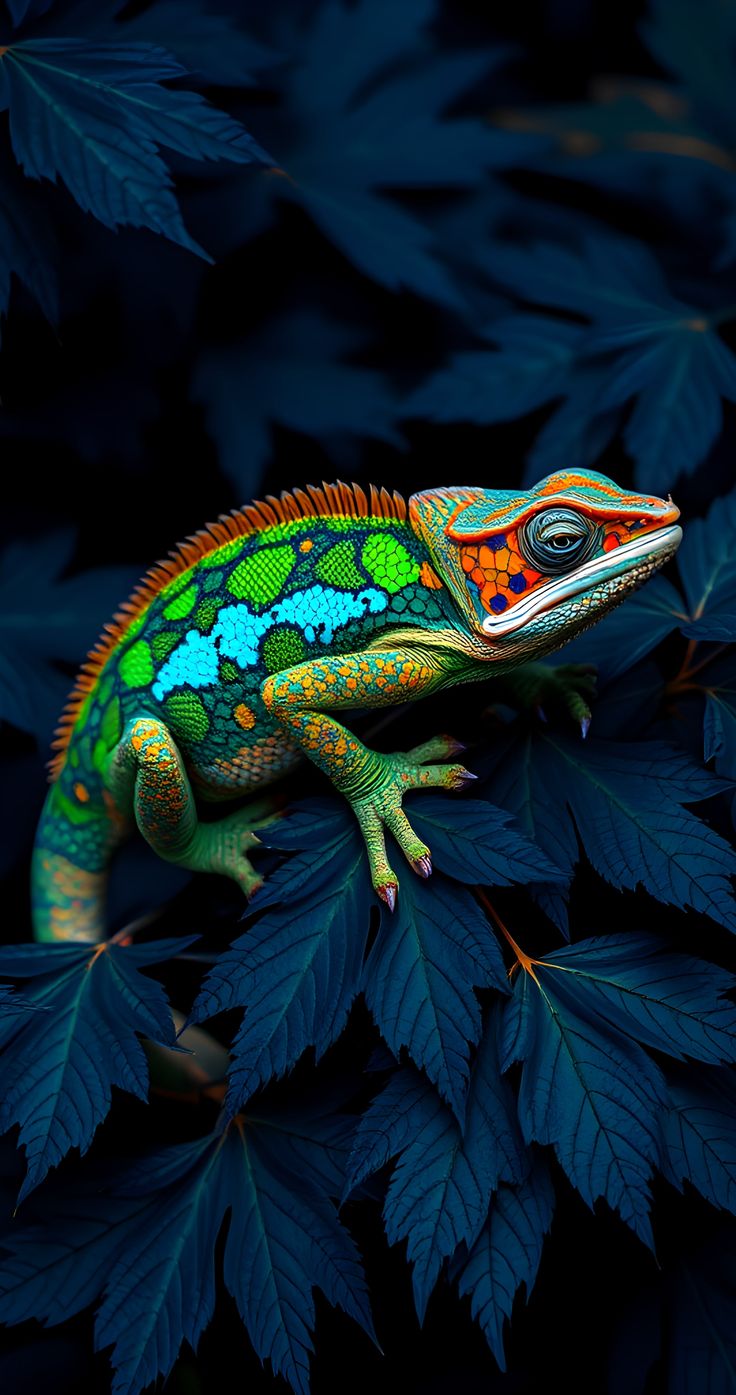 Vibrant Chameleon on Leaves - animals wallpaper for OpersCraft