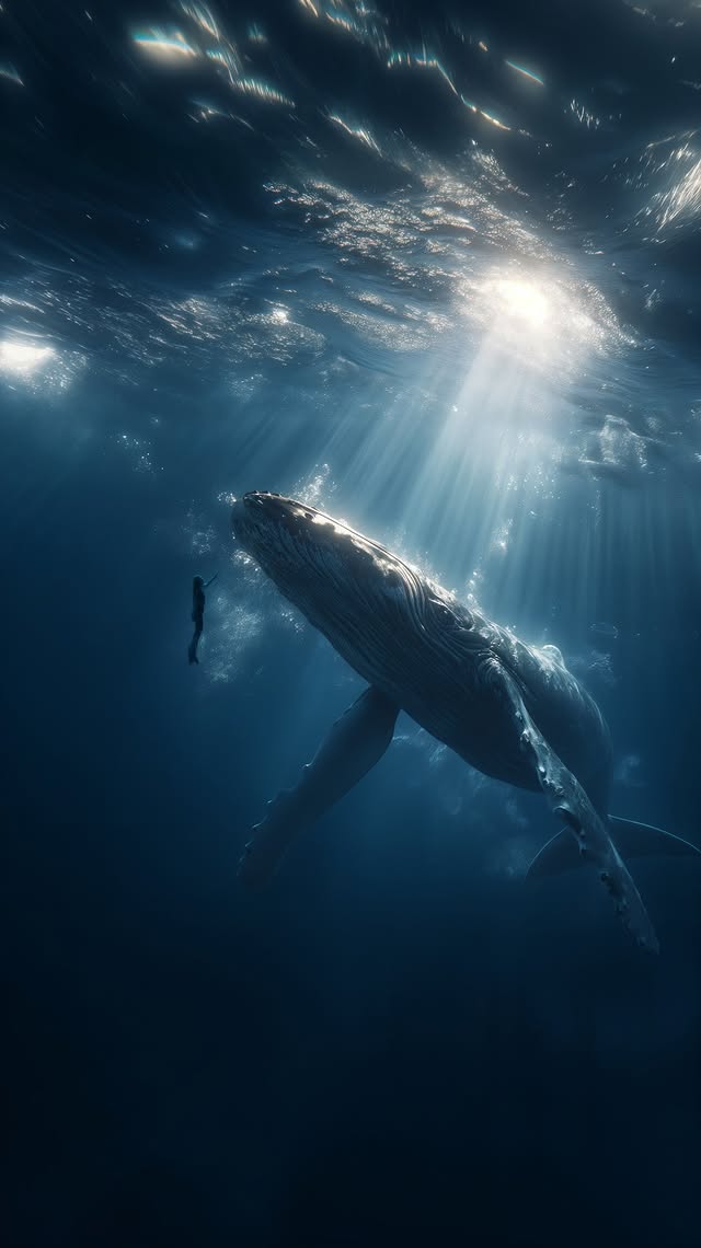 Whale and Diver Encounter - whale wallpaper for OpersCraft